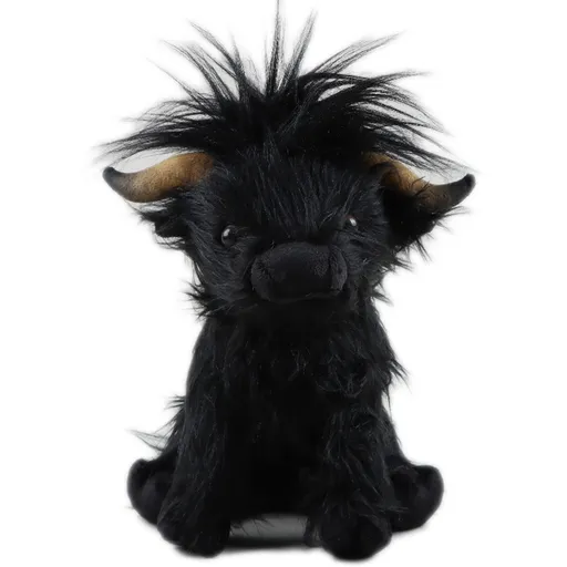 9.8inch Highland Cow Stuffed Animal Realistic Cow Plush Toy Cuddly Simulation Highland Cattle Plushie Doll Farm Home Decor(Black)