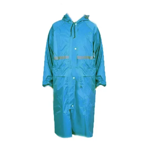 Hooded Waterproof Long Raincoat for Outdoor Work Lightweight 3XL Size - Blue
