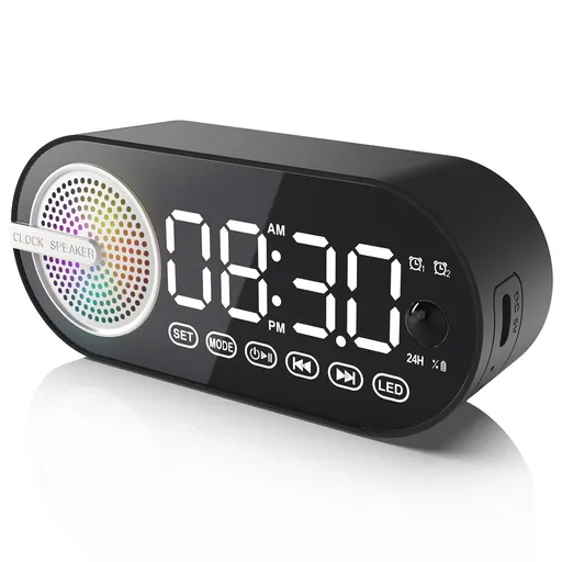 Digital Alarm Clock with Bluetooth Speaker, Dual Alarm Clock for Bedroom Heavy Sleeper Wireless Speaker (Black)