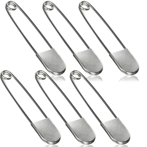 Tool Gadget Large Safety Pins, 5 inch Safety Pins, 6 PCS Stainless Steel Safety Pins Large, Silver Huge Strong XL Safety Pins