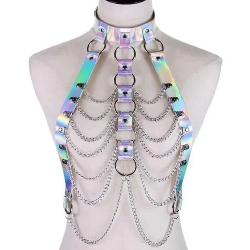 House Of Dasein Holographic Chain Harness Women Body Fetish Clothing - White