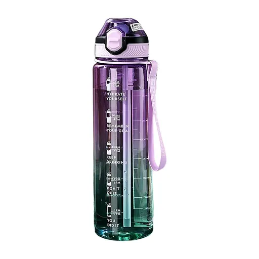 32oz Fitness Sports Water Bottle - Time Marked Hydration Tracker - Leakproof BPA-Free Design with Straw & Strap for Workouts, Travel & Daily Use - Gift for Gym Fitness & Outdoor
