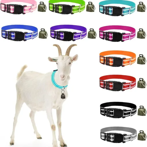 10 Pack Reflective Goat Collar with Crisp Bells,Adjustable Nylon Sheep Collar with Anti-Lost Grazing Copper Bell Quick-Release Buckle for Farm Livestock Goat Sheep Cow