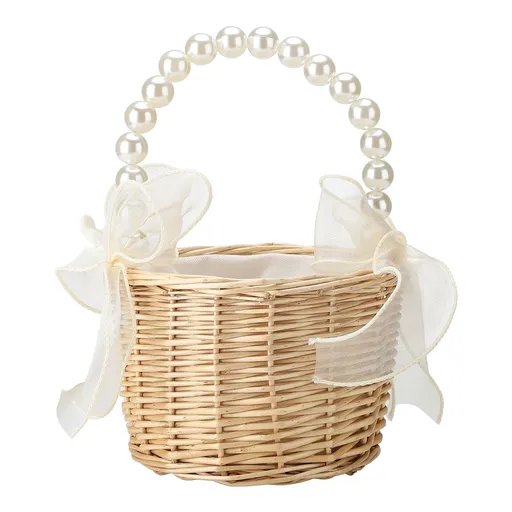 Wedding Ceremony Ring Pillow Flower Basket Portable Burlap Bowknot Vintage Wedding Basket