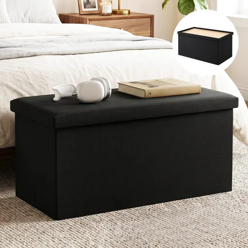 Artiss Storage Ottoman Bench Folding Blanket Box Toy Organiser Foot Stool Black