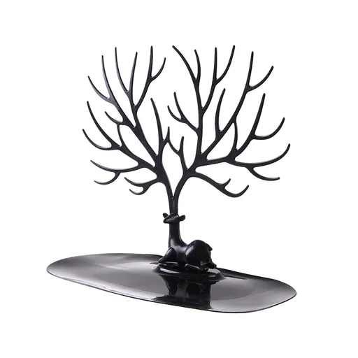 Jewelry Tree Stand Organizer Jewelry Display Tray Deer Tree Jewellery Holder Hanger for Necklaces Bracelet Earrings Birthday Gifts Jewellery Stand Rack Storage 9.6×5.7×8.5 in Black