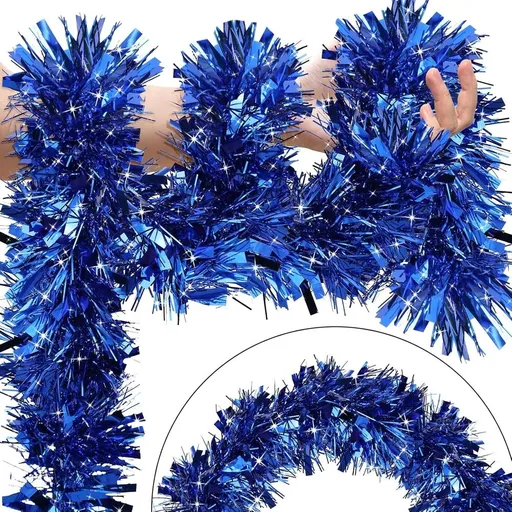 Christmas Tinsel Garland - 4PCS Blue Metallic Tinsel Garland for Christmas Tree Decorations, Xmas Tree Decor Home Indoor and Outdoor Holiday New Year Party Supplies
