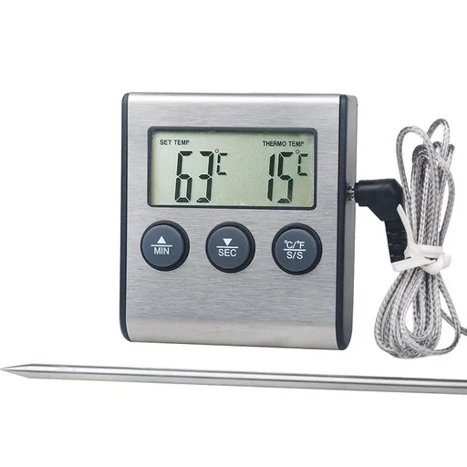 Kitchen Instant Read Meat Thermometer, Candy Cooking Smoker Oven Thermometer,BBQ Timer Clock Grill with Stainless Steel Food Probe