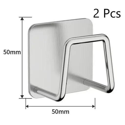No Drill Wall Mount Bathroom Storage Hook, Household Sponge Holder, Silver 50mm 2 Pack, Space Saving Set For Small Family Washrooms