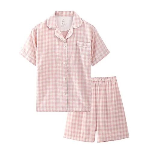 Cotton Short Sleeve Japanese Leisure Sleep Shorts Set Women's Pink Small-Short Sleeve Shorts