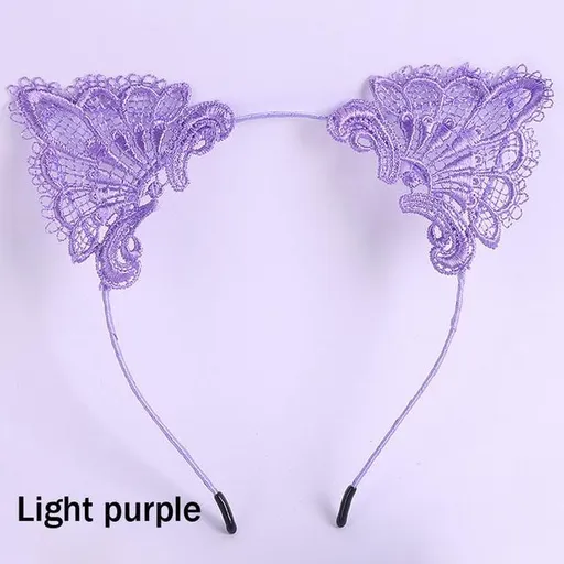 House Of Dasein Lace Cat Ears Headband Kitten Pet Play Cosplay Bdsm Accessories - Purple