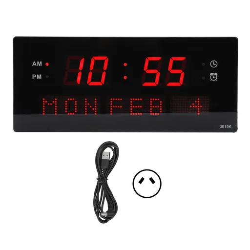 LED Wall Clock Decorative Black Frame Elegant Style Hanging Holes Digital Display Electric Desk Clock 100 to 240V AU Plug