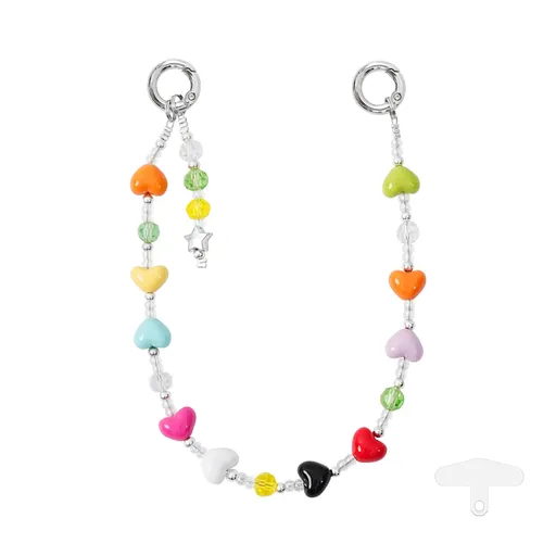 YKA-12 Trendy Double-Clasp Beaded Phone Wrist Strap - Colorful Acrylic & Metal Anti-Loss Lanyard with Spacer Gift
