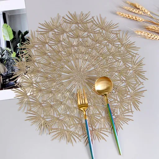 4pcs Hollow Flower Round Table Decoration Mat Vinyl Non-Slip 15 Inch (Gold-P, 4) which is wear-resistant, non-slip