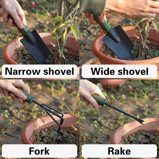 Garden Tools Set, 4 Piece A3 Steel Mini Shovel Set for Digging, Transplanting, Loosening Soil, Weeding, Home Indoor
