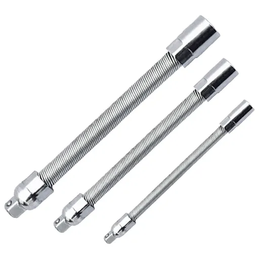 Flexible Socket Extension Set, 1/4", 3/8", 1/2" Shaft Drive 10" 8" 6", 45° Bend, Universal Electric Wrench Extension Bar, Portable Hand Drive Tool for Tight Spaces, 3 Pcs