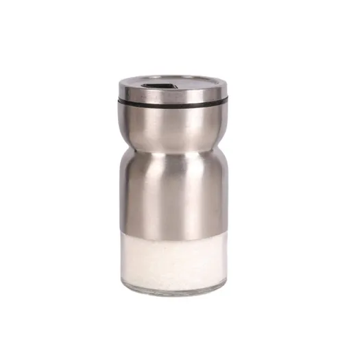 Glass & Metal Salt and Pepper Shaker - Stainless Steel Salt And Pepper Glass Seasoning Jar Kitchen