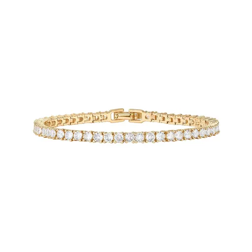 Gold 4.0mm Iced-Out Zirconia Tennis Bracelet with Secure Clasp - Classic Luxury Rhinestone Tennis Chain for Men & Women (7 Inches)