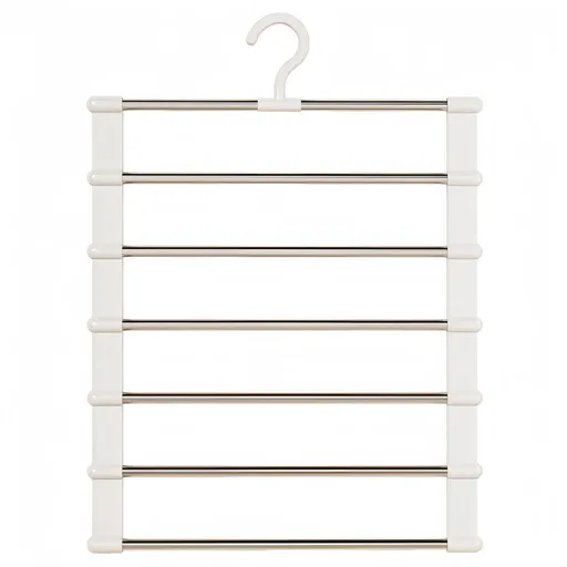 6-in-1 Trouser Hanger - Clothes Hanger - Space-Saving - Hang Up to 6 Trousers - Multiple Trousers - For Women and Men - For Trousers, Scarves, Jeans, Clothing, Towels, Skirts - 50.5x35.5 Cm - White - 1 Piece