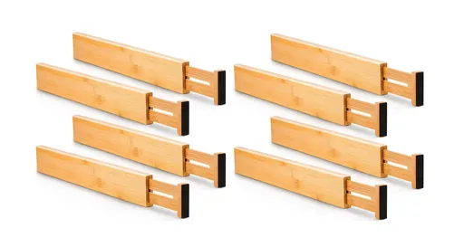 8 Pack Bamboo Adjustable Kitchen Drawer Dividers (Large, 44-55 cm)