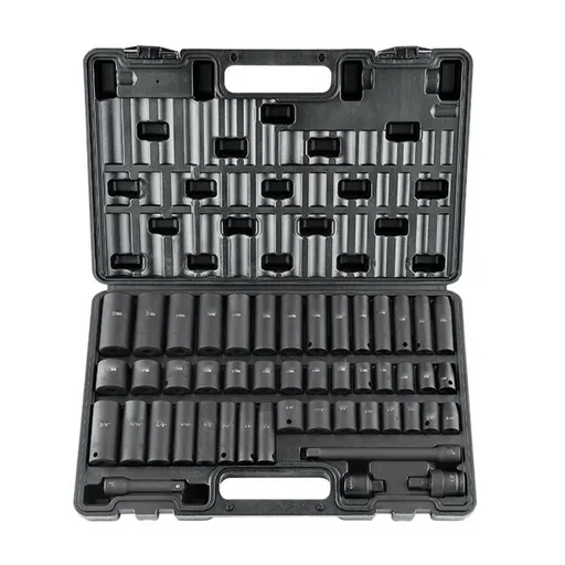 3/8" Drive Impact Socket Set, 48 Piece Socket Set SAE （5/16" -3/4"） & Metric （8-22mm）6 Point Cr-V Drive Extension Bar Universal Joint & Power Drill Adapter Includes Storage Case