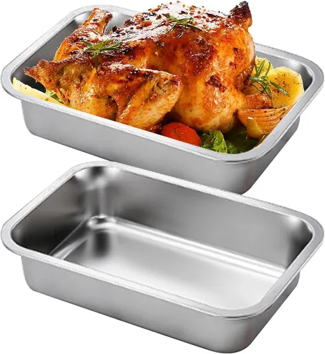 2PCS Stainless Steel Baking Pans, 9x13 Inch Rectangle Lasagna Pan, Stackable Deep Dish for Brownie, Casserole, Cookie