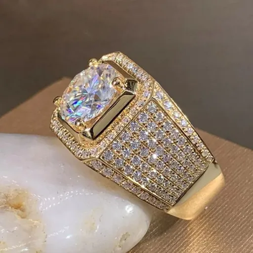Men'S Gold Ring Diamond Stud Ring For Men Men'S Jewelry Australia Gold Plated - Gold - Size US-SIZE-12