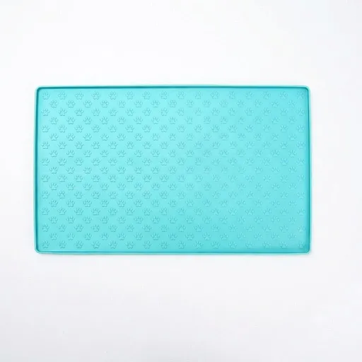 Whimsical Paw Print Silicone Pet Feeding Mat – Waterproof Non-Slip Cat and Dog Food Bowl Tray with Raised Edge, Keeps Floors Dry and Tidy During Mealtime (Mint, S（18.90*11.81in）)
