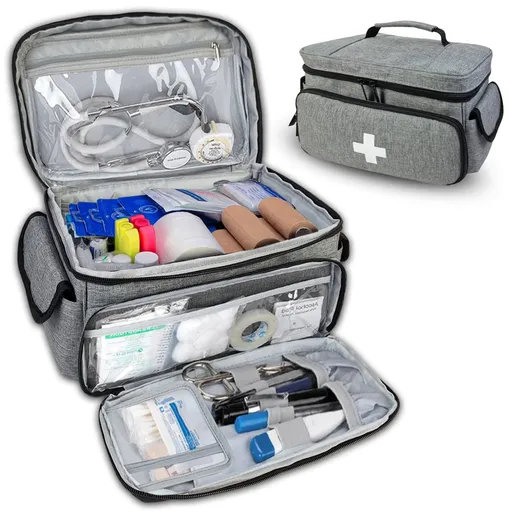 First Aid Kit, First Aid Storage Carry Bag, Pill Bottle Organizer for Emergency Trauma Medical Kits Supplies Waterproof (Grey)
