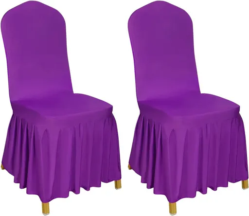 2pcs Chair Covers Stretch Skirt, Durable Washable Universal Chair Slipcover, Super Fit polyester Chair Seat Protector Cover for Hotel, Ceremony, Home(Purple)