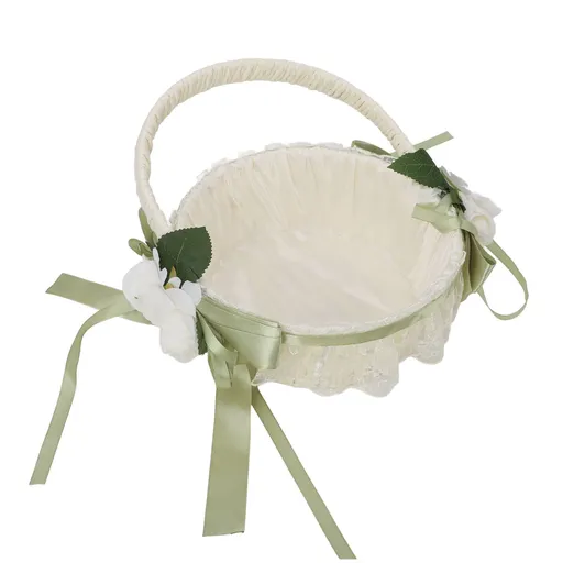 Flower Girl Basket Romantic Elegant Lightweight Hand Woven Wedding Flower Basket for Bride 5800