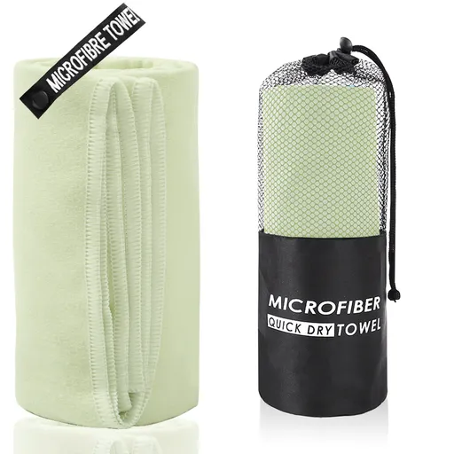 2-Piece Beige Yellow Quick-Dry Microfiber Sports Towel with Travel Case - Compact & Absorbent for Gym, Swimming & Camping
