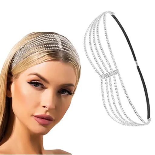 Rhinestone Elastic Head Chain Jewelry Silver Crystal Headband Easter Sparkly Headpiece Wedding Accessories Party for Women