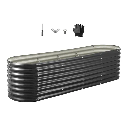Metal Raised Garden Bed, 2.4 x 0.6 x 0.6 m Oval Outdoor Galvanized Planter Garden Box, Open Bottom Design, Large Planter Raised Bed for Growing Vegetables, Flowers, Herbs, Succulents, Dark Gray