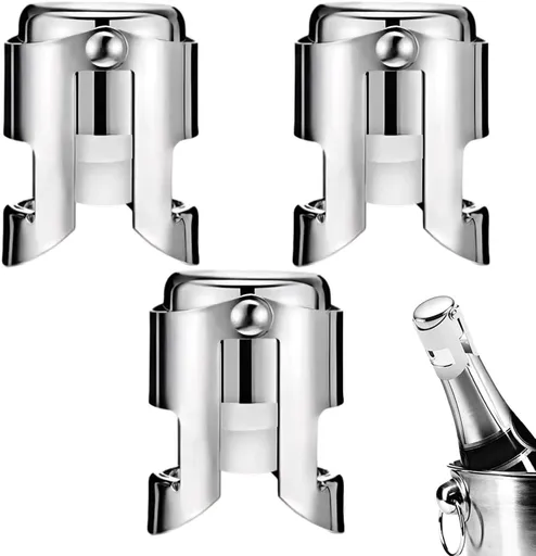 pieces - Stainless steel champagne stoppers - Reusable - champagne corks and stoppers - Food-grade anti-bubble wine stoppers - Leak-proof - For champagne, cava and prosecco - 5.5*3.8 cm - silver