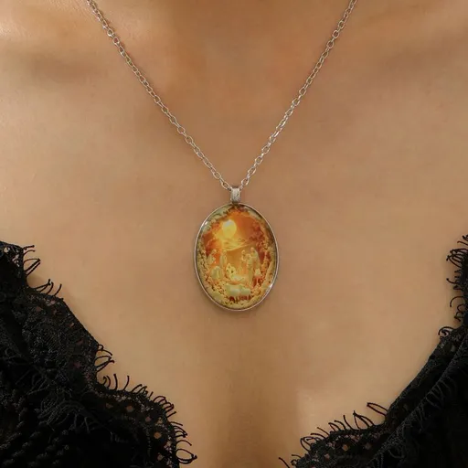 3D Nativity Scene Necklace- Oval Pendant, Jesus Birth Christmas Easter Gift for Women Men, Zinc Alloy Chain Necklace