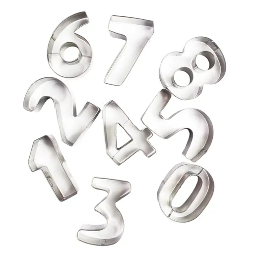 Biscuit Moulds , Numbers Cookie Cutters 2 Inches 9Pcs Jelly Fondant Cutter Set Stainless Large Number Cutter for Fondant Cake Fruit Vegetables or Dough Stainless As shown