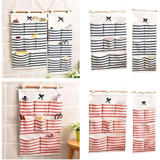 Hanging Pocket Organizer Wall Hanging Pocket Storage Bag 6/8 Pockets Over The Door Linen Cotton Fabric Waterproof Organizer Babyroom Bedroom Bathroom
