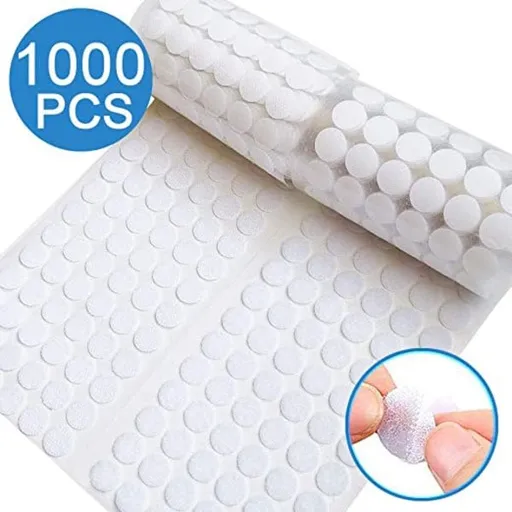 1000pcs Self-adhesive Velcro for Kids, Round, Early Education, Nylon, Self-adhesive, Die-cut, White, Silent, 10mm