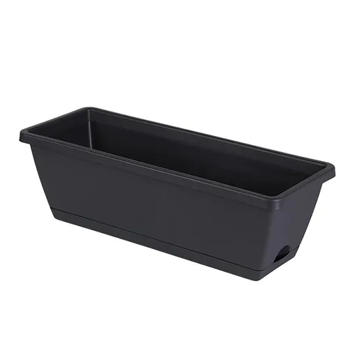 14 Inch Black Plastic Rectangular Window Planter Box, Window Vegetable Planter Box with Trays, Vuyungers Rectangular Flower Pots for Windowsill, Garden, Balcony, Patio Black
