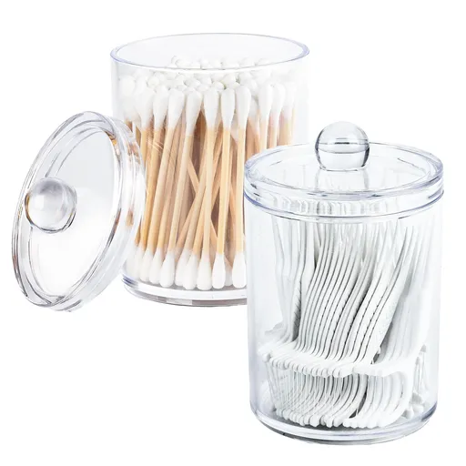 2 Pack Holder Dispenser for Cotton Ball, Cotton Swab, Cotton Round Pads, Floss Clear Plastic Apothecary Jar Set for