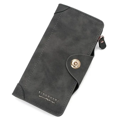 Vintage-style matte magnetic snap wallet multiple card slots unisex coin pocket ID storage Gray