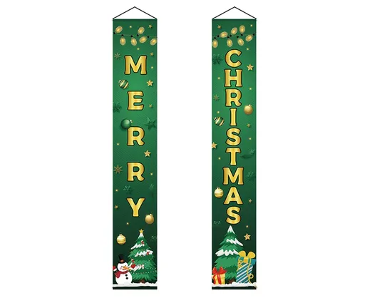 1 Pair Christmas Couplet Scene Layout Thicker Xmas Porch Sign Hanging Banner Party Supplies-Green