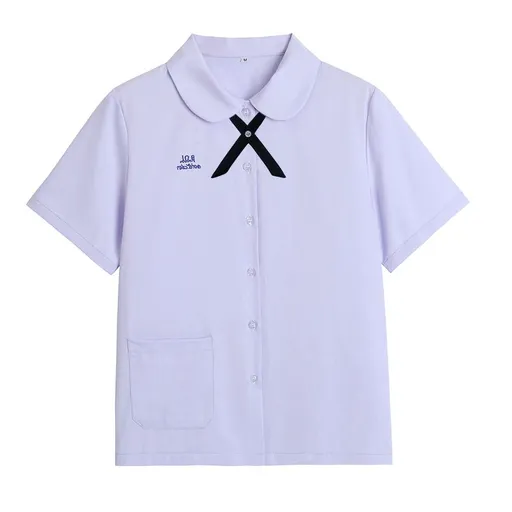 Thai School Uniform Shirt Cotton Blend Embroidery Badge Thai girls short sleeve shirt + thin black bow tie 5XL