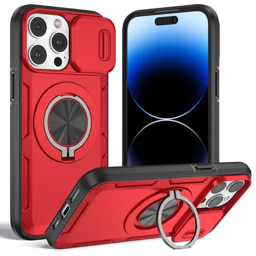 2-in-1 Magnetic Sliding Lens Case, Red for iPhone 14 Pro