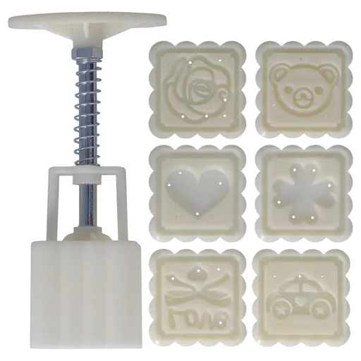 Rectangular Cake Mold DIY HandPressed ABS Mold with 6 Stamps for Cake Mooncake Dessert 50g