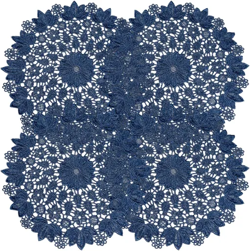 Blue embroidered heat-insulating coaster with anti slip hollow embroidery lace placemat, bowl and dish mat, ethnic style ornament（25cm）