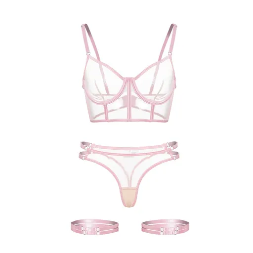 Lace Mesh Sheer Bra For Women With Seductive Design - Pink - L
