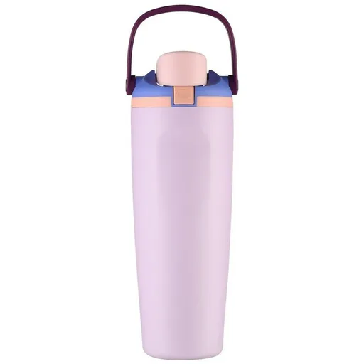 Portable Insulated Travel Mug Stainless Steel Leakproof Thermal Water Cup with Carry Clip for Outdoor Gym-Light Purple