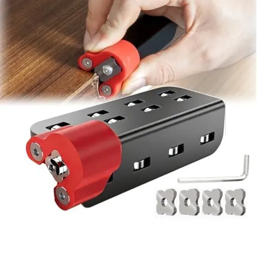 Woodworking Chamfering Tool, Manual Edge Planer Deburring Tool, Aluminum Wood Edge Trimmer for Furniture, Cabinets & DIY Projects, Portable Handheld Burr Remover for Woodworking - Black-Red - Size B